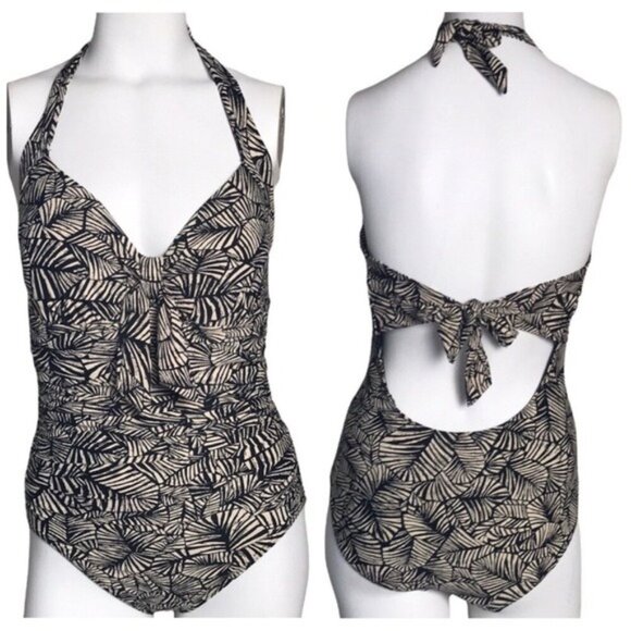 Seafolly Halter Tie Leaf Tropical Print Swimsuit High Cut sz 6 - Picture 12 of 12